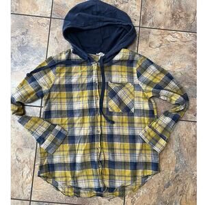 hem & thread goldenrod/navy flannel hoodie, women's size M